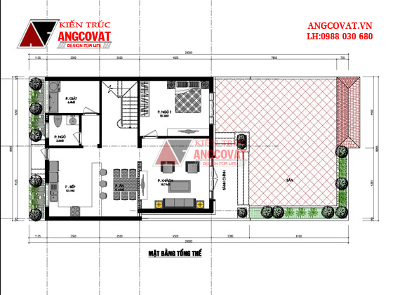 Mẫu nhà 2 tầng mái lệch 90m2 mặt tiền 9m 1