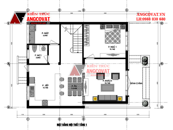Mẫu nhà 2 tầng mái lệch 90m2 mặt tiền 9m 2