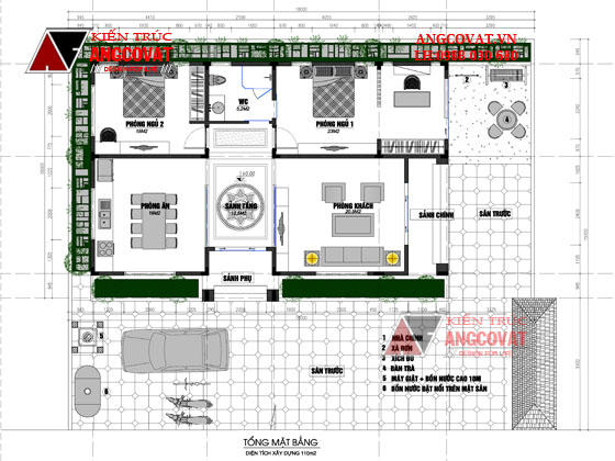 Mẫu thiết kế nhà 1 tầng 2 phòng ngủ 110m2 mái thái 4