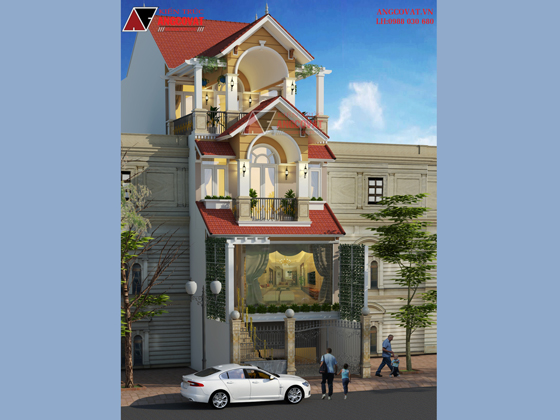 thiết kế nhà phố cổ điển 4 tầng mặt tiền 6m