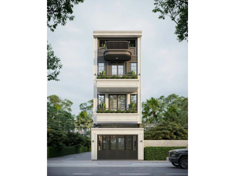 Kiến trúc nhà 4 tầng phong cách indochine sang trọng