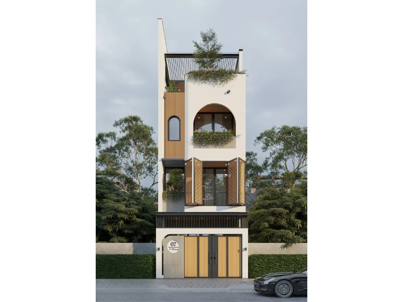 Nhà phố mặt tiền 5m phong cách hiện đại mái bằng