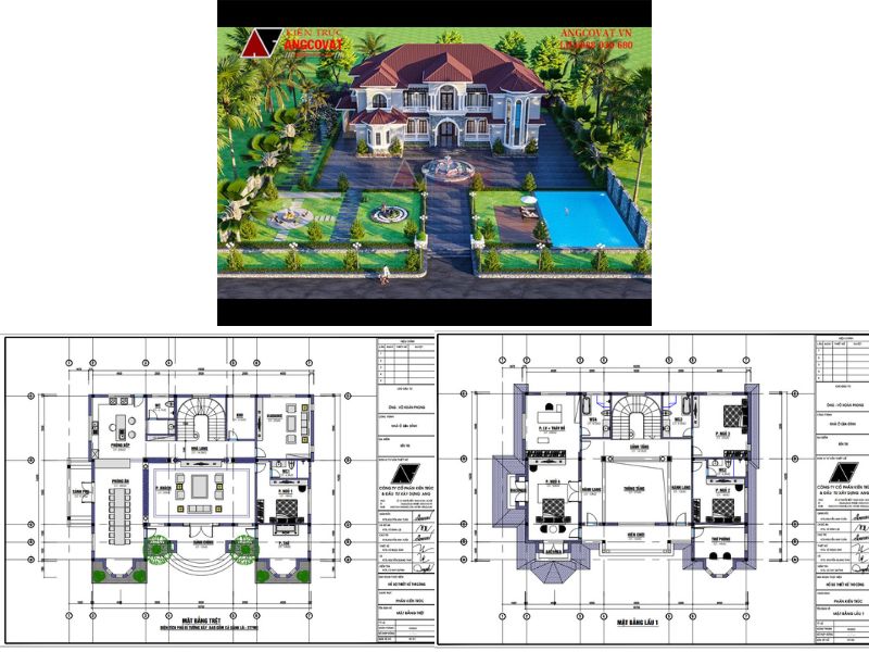 Kiến trúc biệt thự 2 tầng đẳng cấp trong khuôn viên rộng