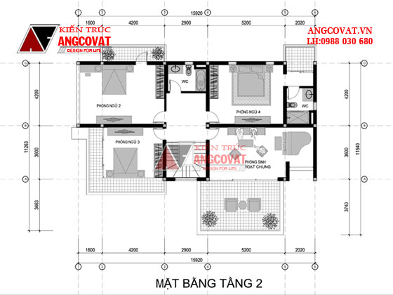 Thiết kế biệt thự 2 tầng mái bằng hiện đại 222