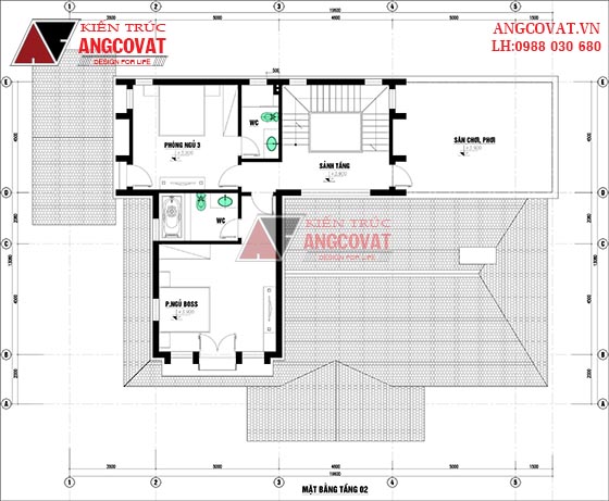 Mặt bằng tầng 2 - Top 5 mẫu biệt thự 2 tầng phong cách nhà vườn mái thái đẹp BT30215