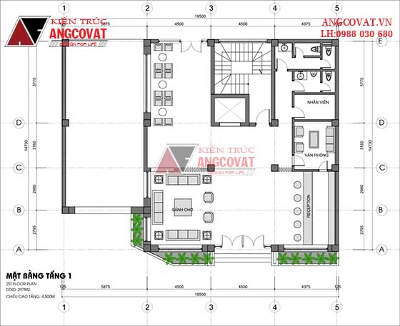 mặt bằng 1 thiết kế khách sạn 2 sao phong cách hiện đại