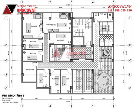 mặt bằng 2 thiết kế khách sạn 2 sao phong cách hiện đại