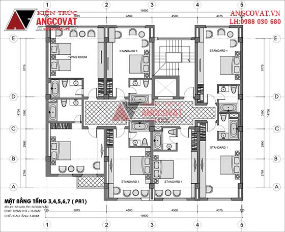 mặt bằng 3 thiết kế khách sạn 2 sao phong cách hiện đại