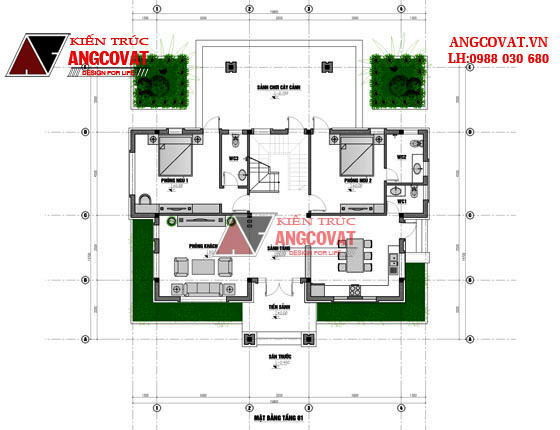 Mặt bằng - Top 5 mẫu biệt thự 2 tầng phong cách nhà vườn mái thái đẹp BT22375