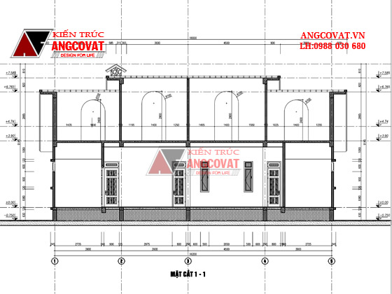 Mặt cắt 1 - Mẫu biệt thự nhà vườn cấp 4 200m2 mái thái 4 phòng ngủ BT127105 ở Hòa Bình