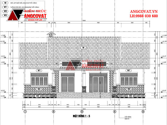 Mặt đứng 1 - Mẫu biệt thự nhà vườn cấp 4 200m2 mái thái 4 phòng ngủ BT127105 ở Hòa Bình