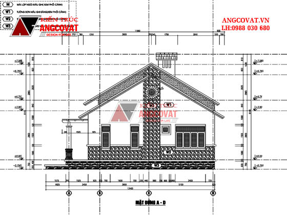 Mặt đứng 3 - Mẫu biệt thự nhà vườn cấp 4 200m2 mái thái 4 phòng ngủ BT127105 ở Hòa Bình