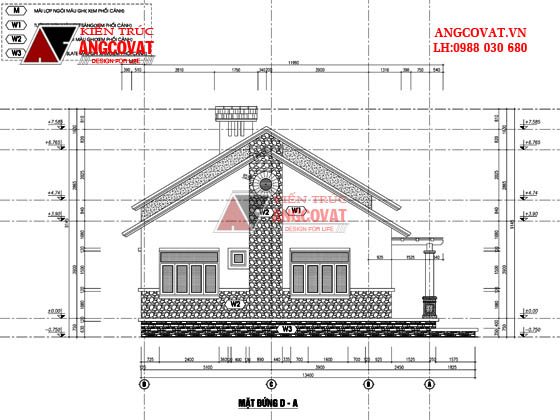 Mặt đứng 4 - Mẫu biệt thự nhà vườn cấp 4 200m2 mái thái 4 phòng ngủ BT127105 ở Hòa Bình