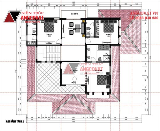 mặt bằng tầng 2 - Top 5 mẫu biệt thự 2 tầng phong cách nhà vườn mái thái đẹp BT12785