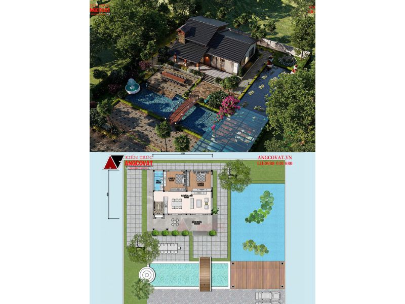 Sân vườn nhà 2 tẩng rộng ở nông thôn