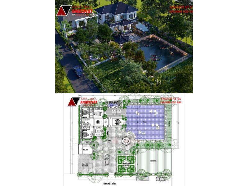 Biệt thự vườn 2 tầng mái Nhật quy hoạch sân vườn gọn gàng