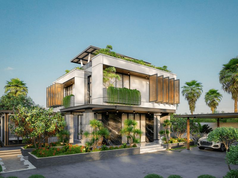 Kiến trúc biệt thự mái bằng 2 tầng 220m2