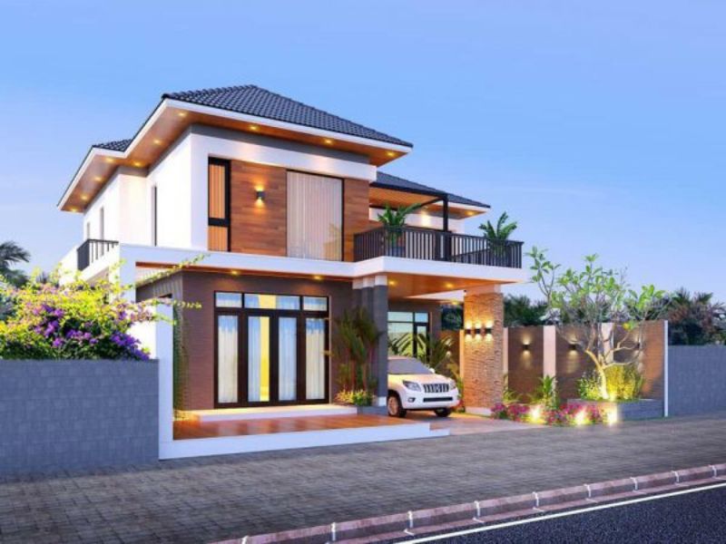 Nhà 2 tầng có tích hợp thêm gara ô tô ở tầng 1