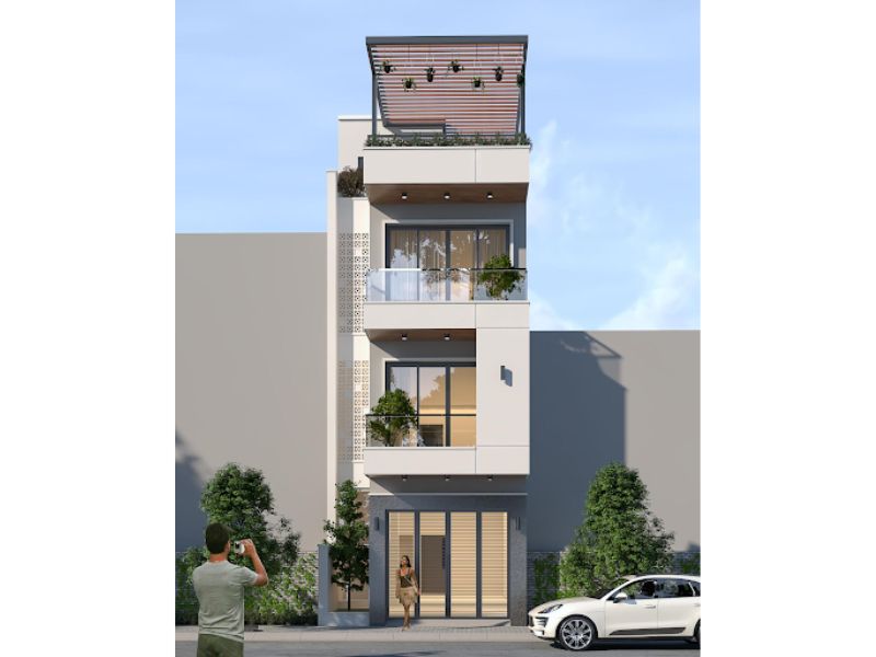 Nhà phố 4 tầng có thang máy theo phong cách hiện đại