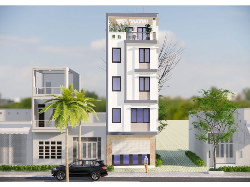 Nhà phố 6 tầng tạo hình độc đáo vuông vắn
