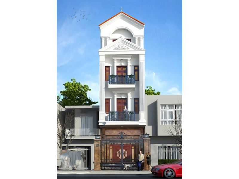 Kiến trúc nhà phố mặt tiền 5m tân cổ nhẹ