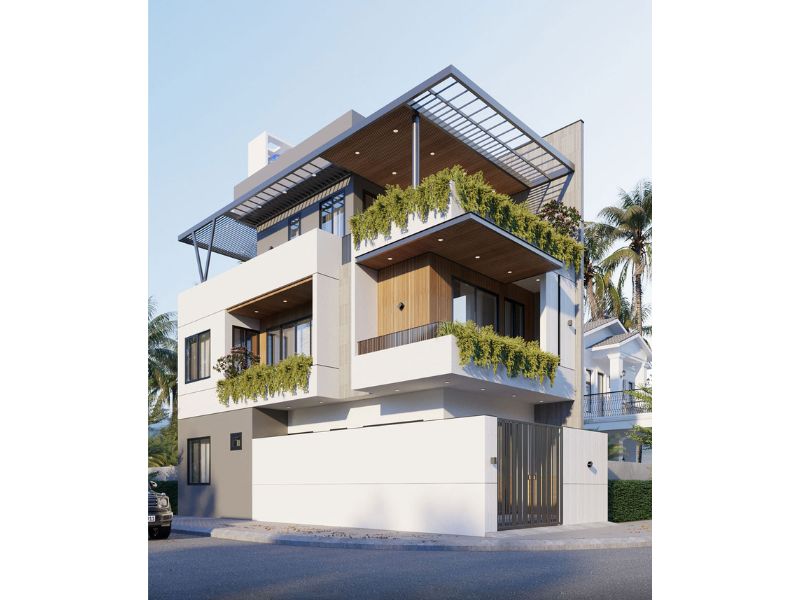 Nhà phố 2 tầng 1 tum có khoảng sân trước nhà