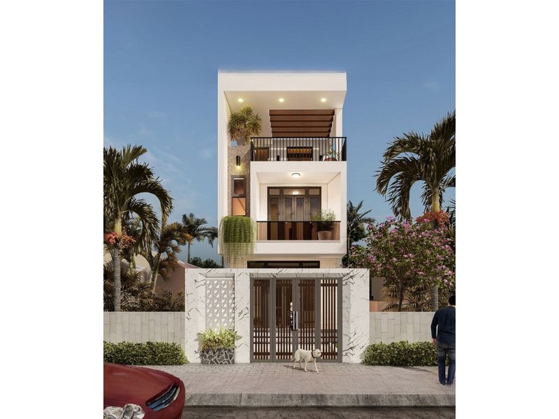 Nhà 2 tầng 1 tum có thêm hệ thống cây xanh đẹp mắt