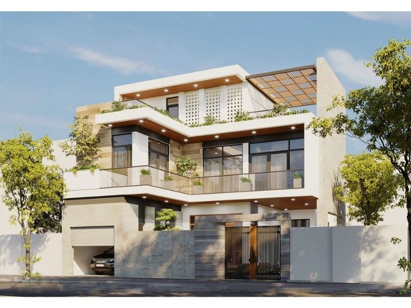 Biệt thự 2 tầng 1 tum chữ L 4 phòng ngủ