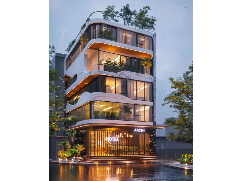 Nhà nghỉ 5 tầng lung linh dưới màn đêm