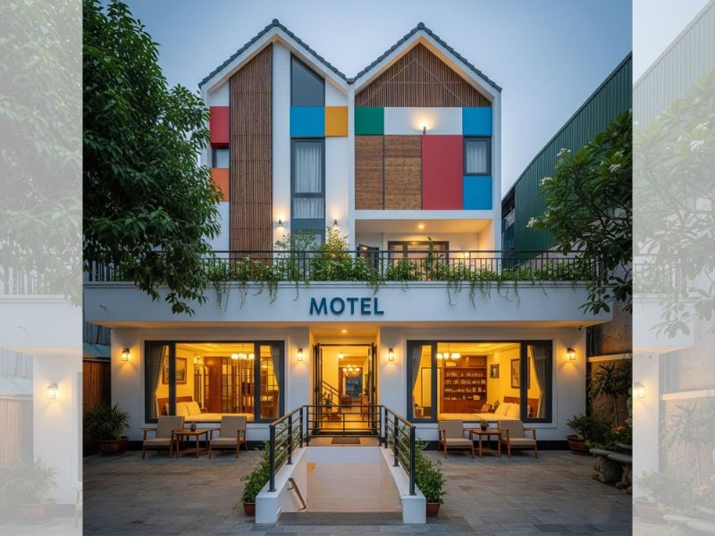 Không gian nhà nghỉ 5 tầng mái bằng