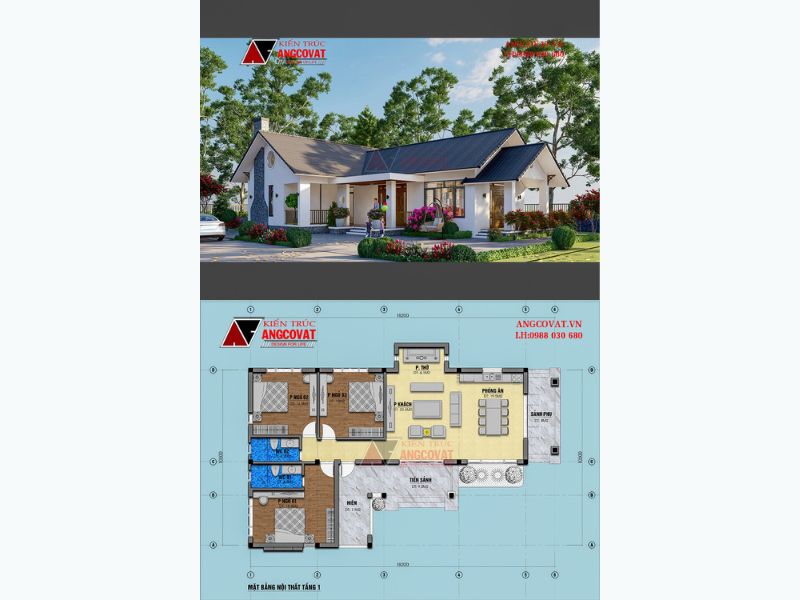 Mẫu biệt thự sân vườn 300m2 3 phòng ngủ