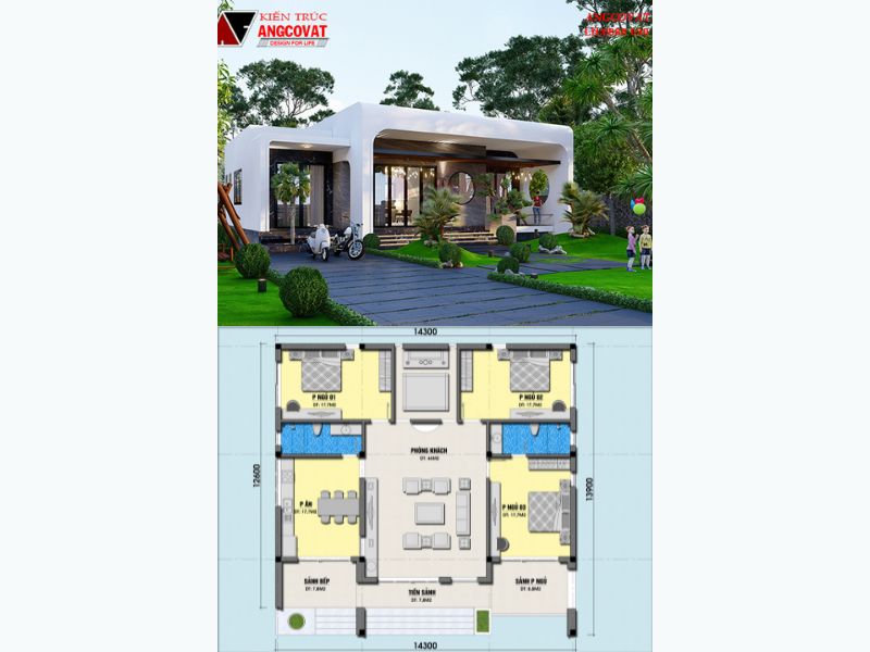 Mẫu biệt thự vườn 180m2 mái bằng