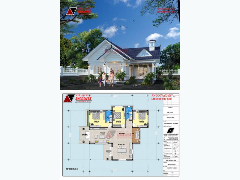 Kiến trúc nhà ở 1 tầng 3 phòng ngủ 120m2