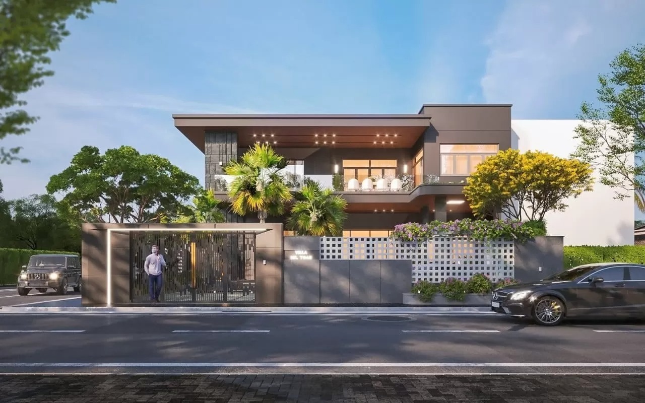 Thiết kế biệt thự 2 tầng mái bằng 4 phòng ngủ 160m2