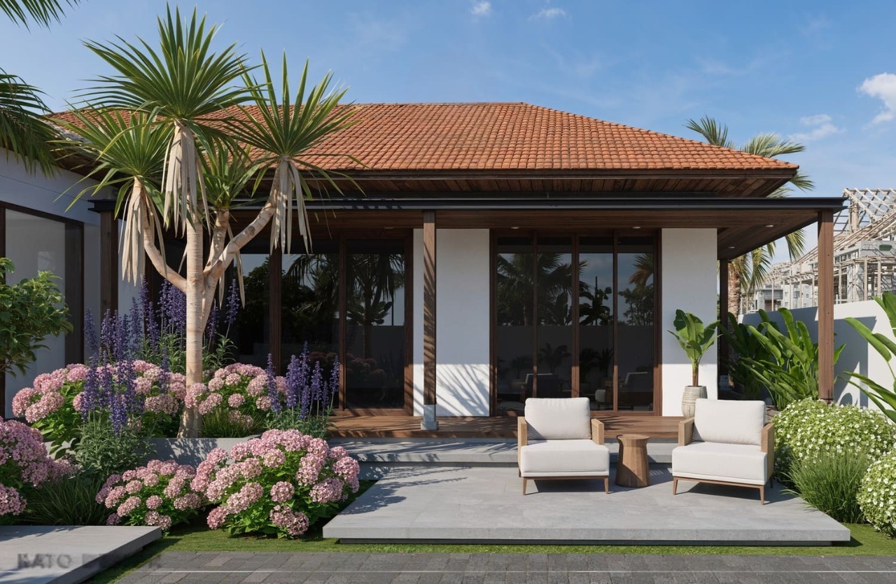 Thiết kế nhà cấp 4 chữ L nông thôn 2 đến 4 phòng ngủ đẹp