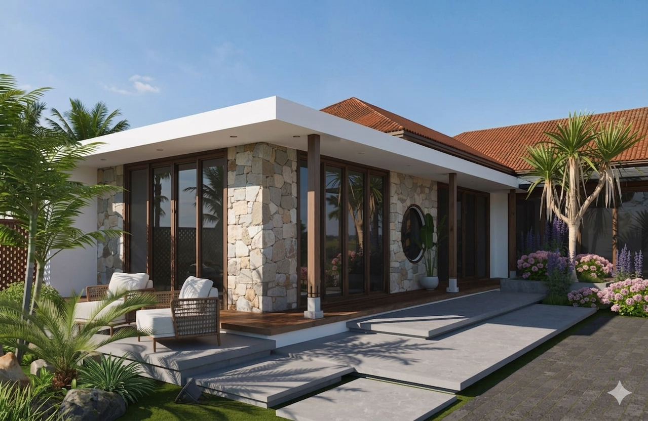 Thiết kế nhà cấp 4 chữ L nông thôn 2 đến 4 phòng ngủ đẹp