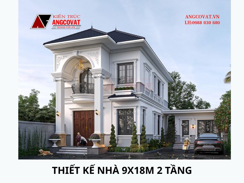 Nhà tân cổ điển 9x18m mái nhật sang trọng