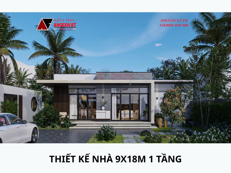 Thiết kế nhà 9x18m hiện đại mái bằng
