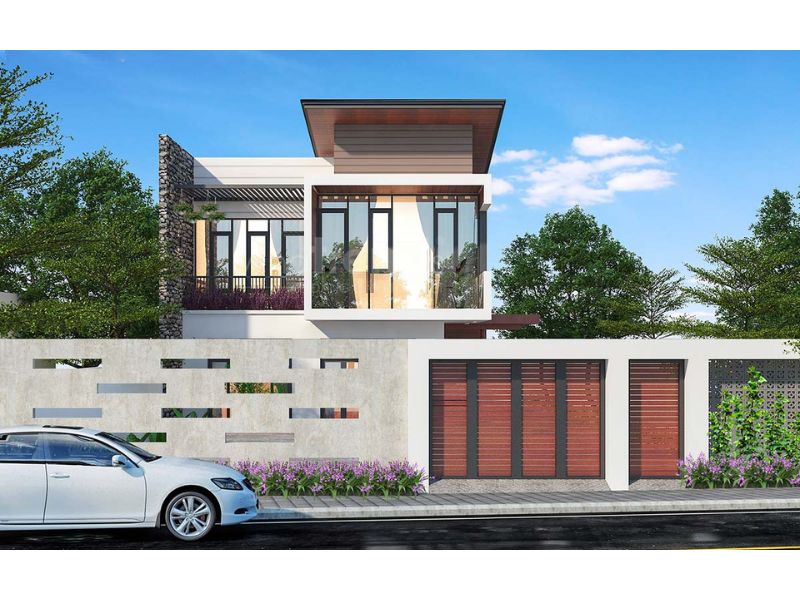 Nhà vườn 2 tầng mái bằng hiện đại