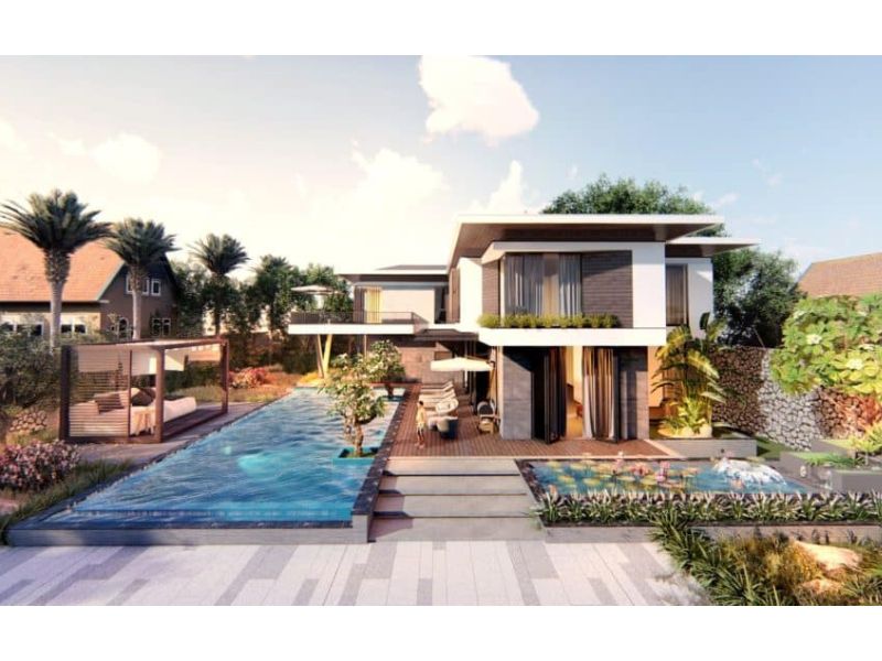 Không gian sống sang trọng nhà 2 tầng mái bằng có bể bơi