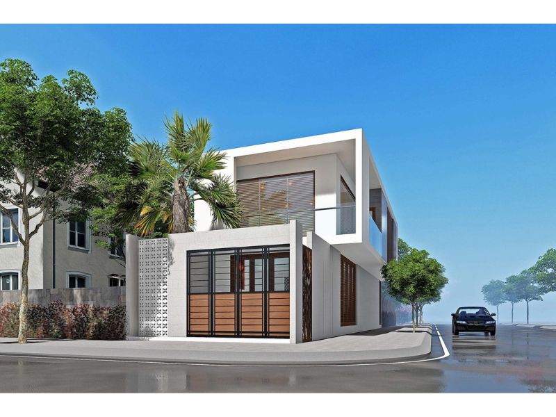 Nhà 2 tầng 2 mặt tiền được xây dựng trên nền đất méo