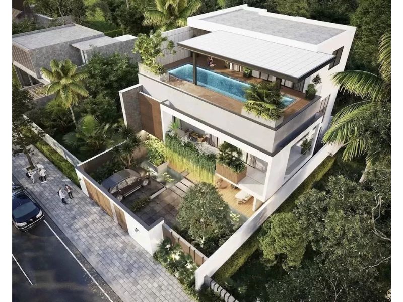 Biệt thự 2 tầng hiện đại có bể bơi mini trên sân thượng