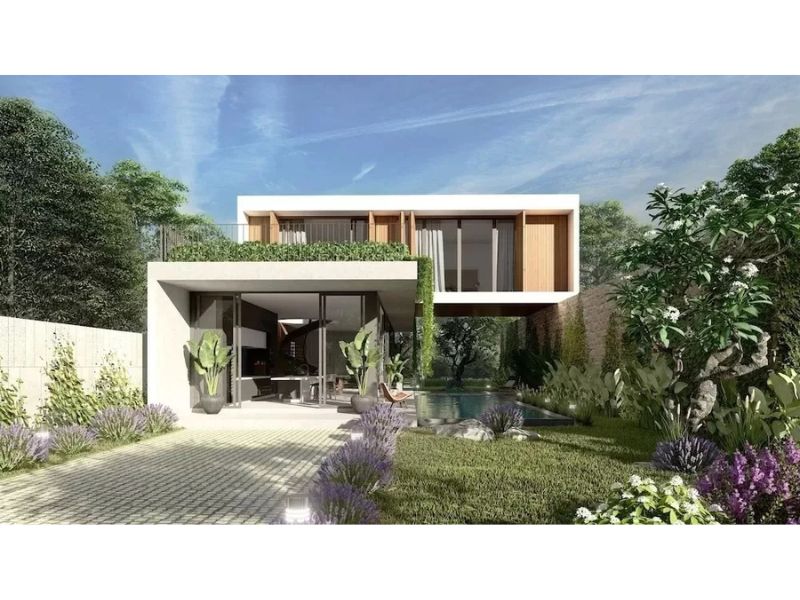 Biệt thự 2 tầng hiện đại có bể bơi mini đặt bên hông