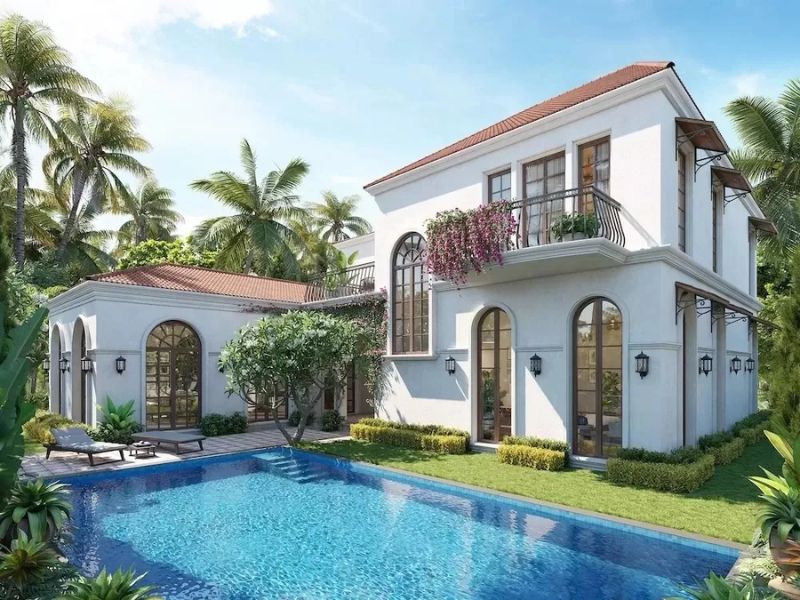 Biệt thự 2 tầng tân cổ 90m2 mái nhật có bể bơi