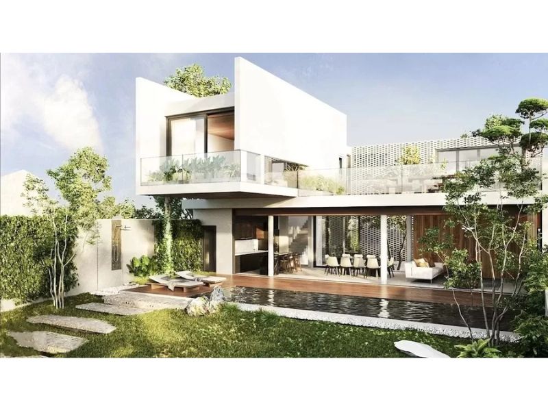 Nhà biệt thự 2 tầng có bể bơi mini trước nhà