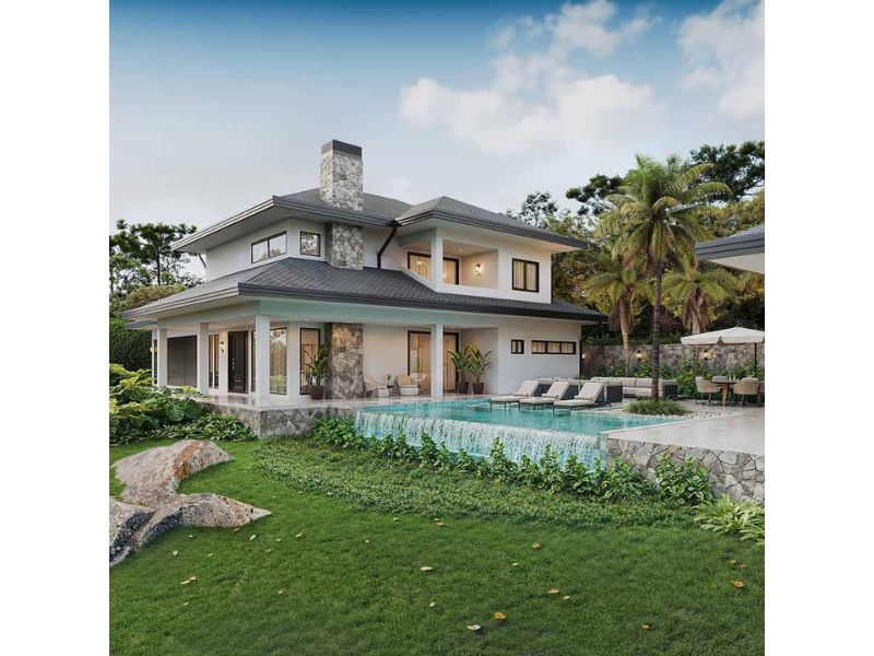 Nhà biệt thự 2 tầng mái Nhật 150m2 có bể bơi mini