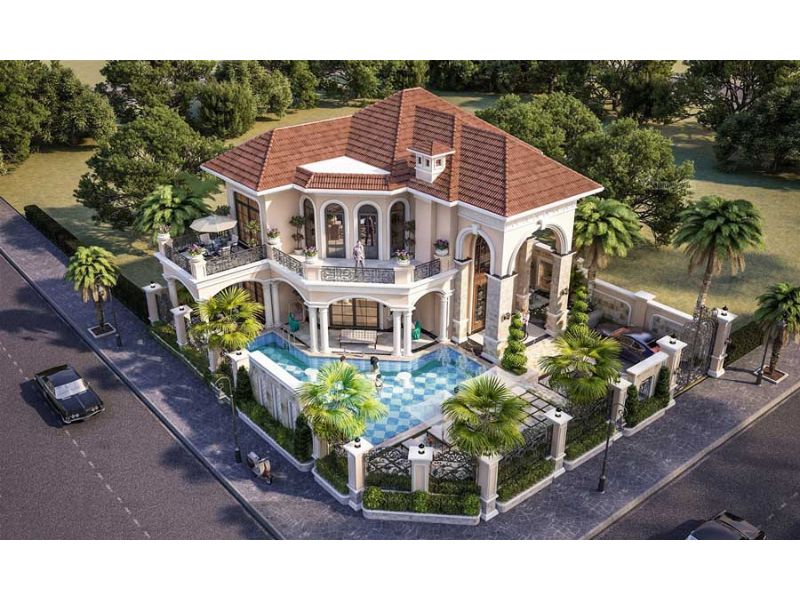 Kiến trúc đẳng cấp của căn biệt thự 2 tầng có bể bơi mini
