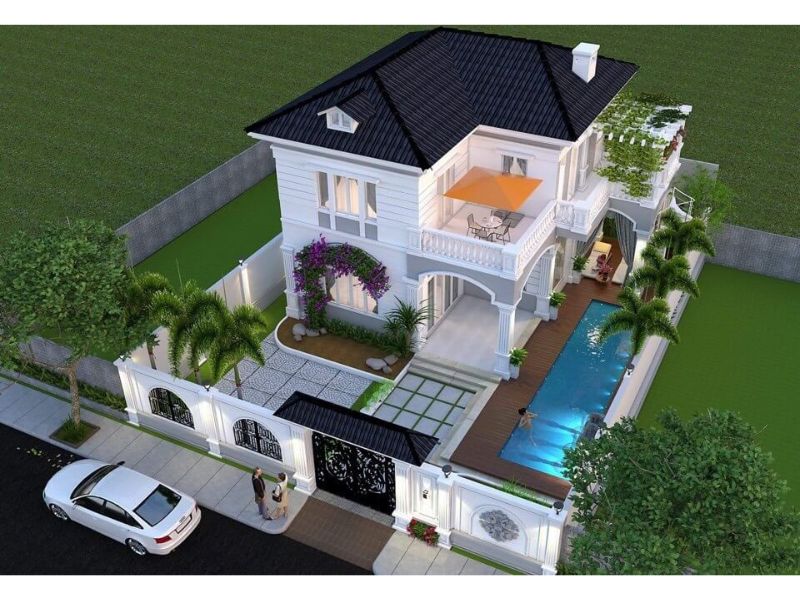 Biệt thự 2 tầng tân cổ có bể bơi mini